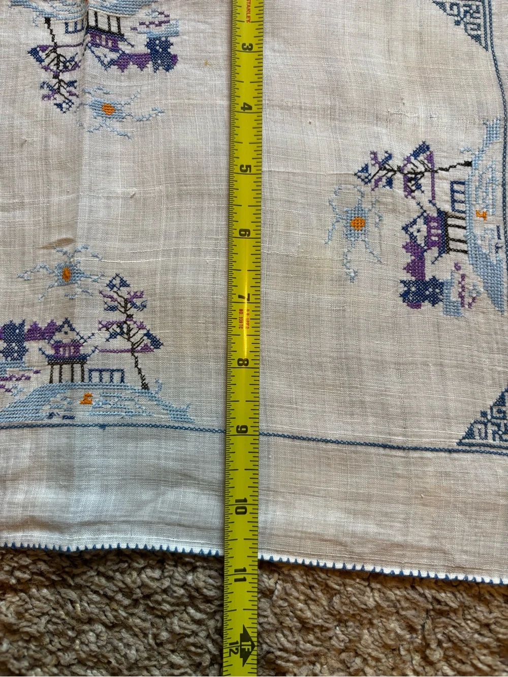 Embroidered Linen Placemat - Cream with Purple Design